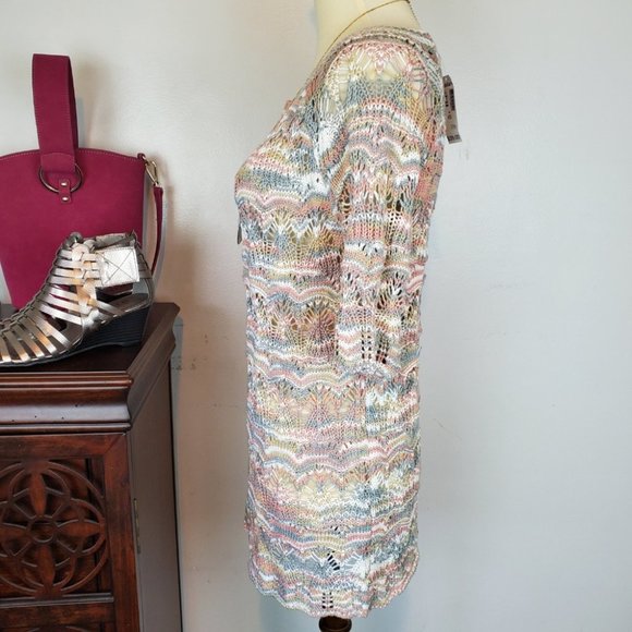 Westport Beautiful Gray Pink Tan White Crochet Tunic Sweater, NWT, XS - Picture 4 of 8